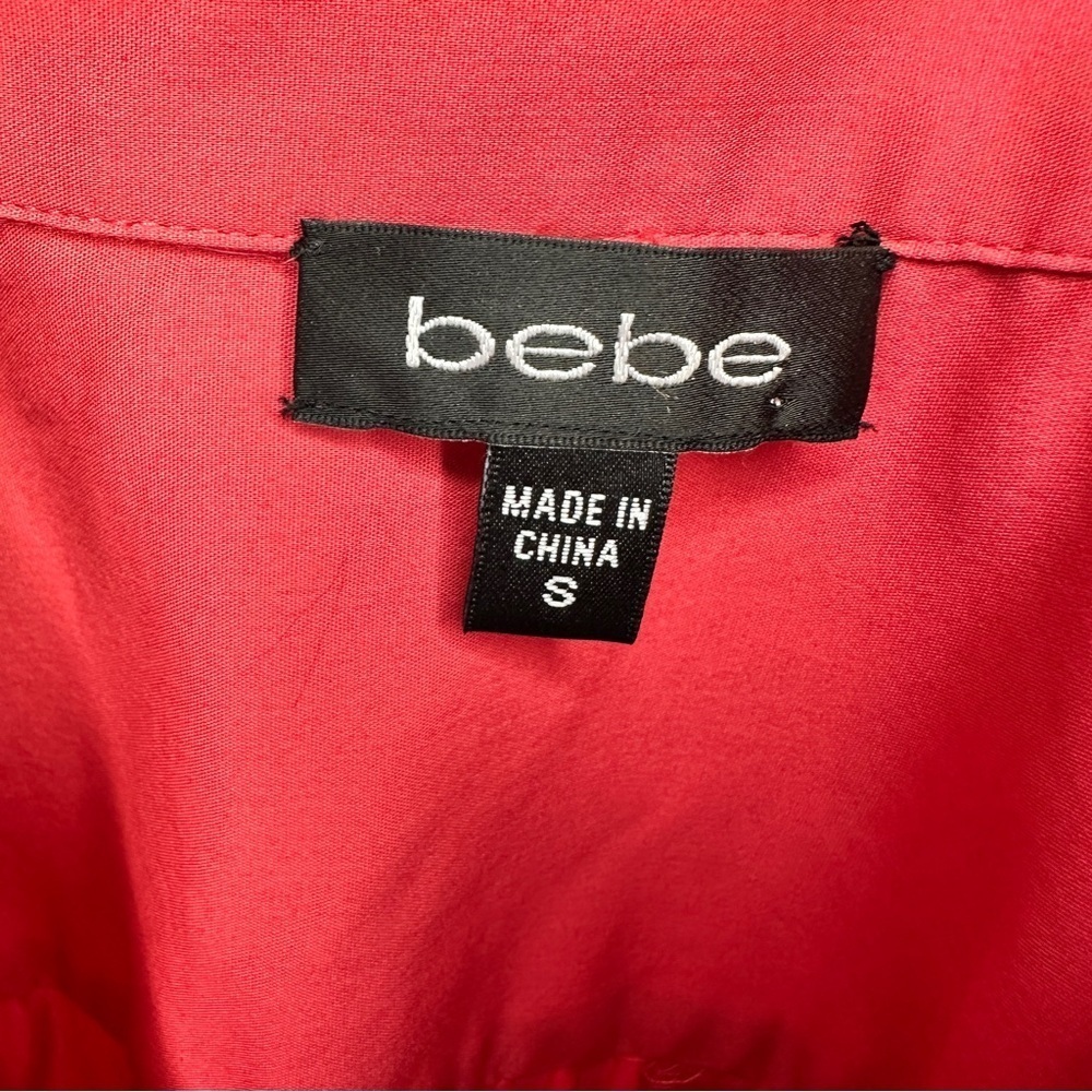 Bebe Utility Tunic Shirt Belle Pink Button-Front Stretch Poplin Blouse Size S - Picture 9 of 14